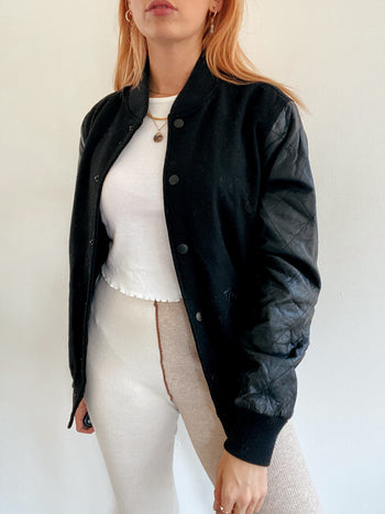 Veste bomber vintage en laine noire M