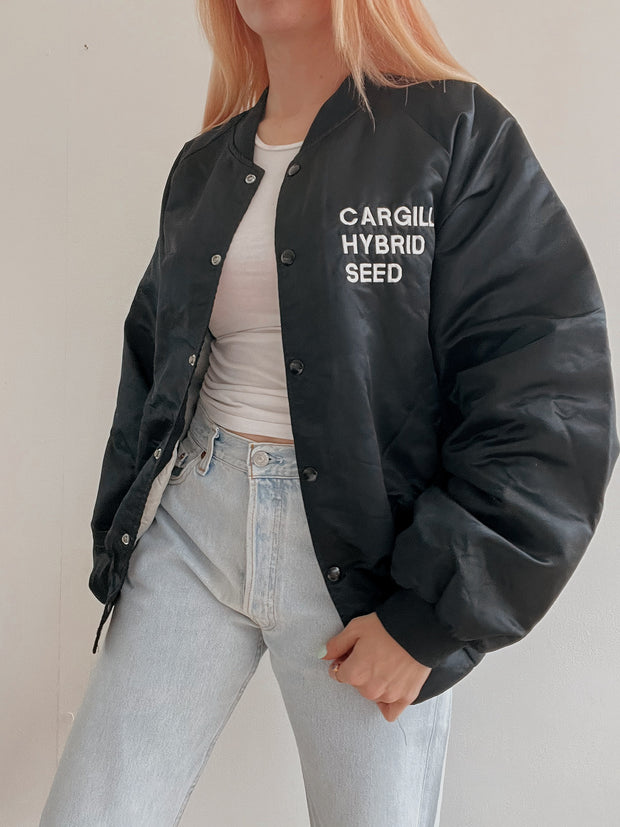 Veste bomber vintage noire brillante XL