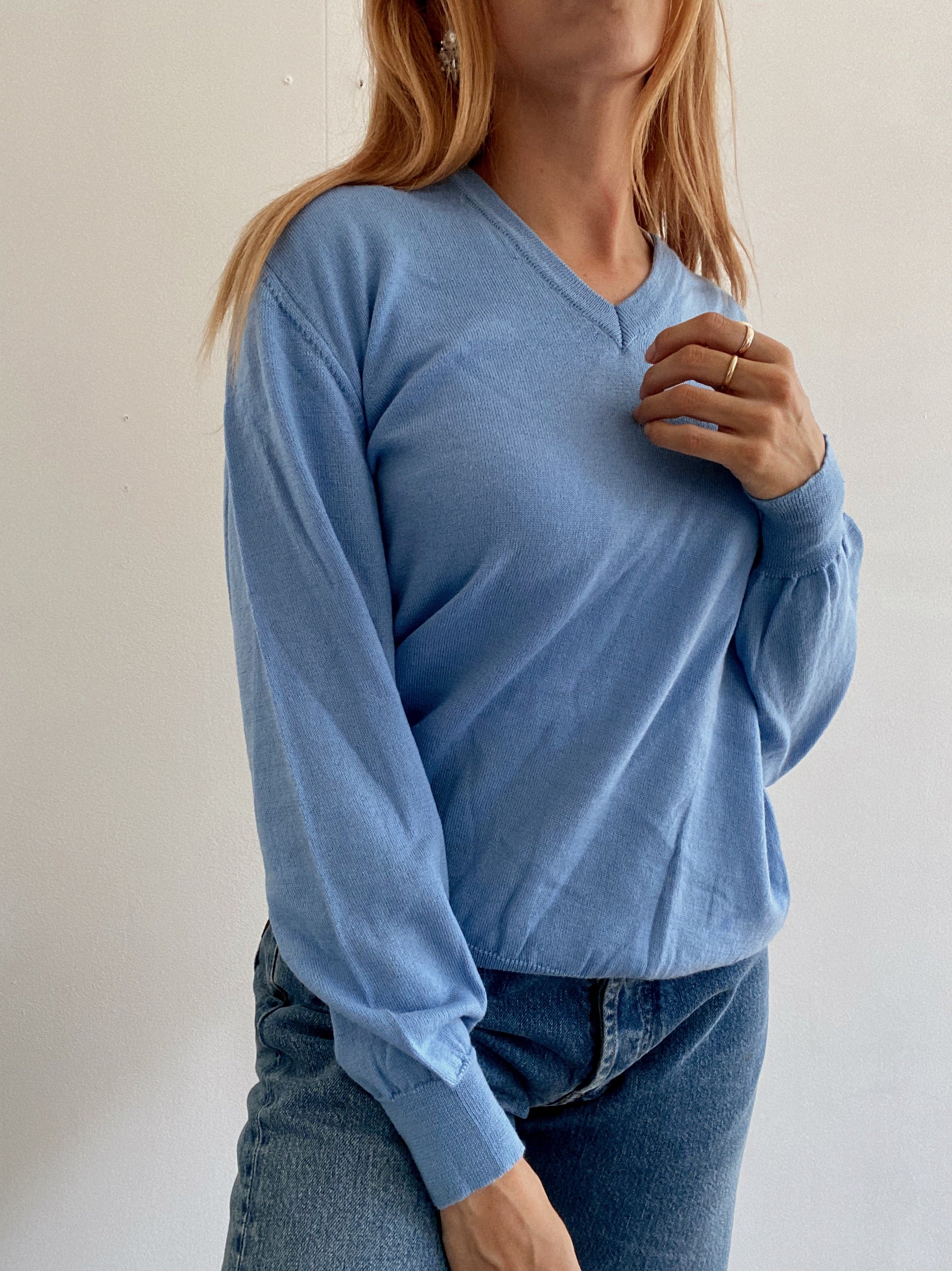 Vintage blauer Strickpullover M
