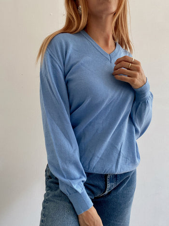 Pull vintage en maille bleu  M