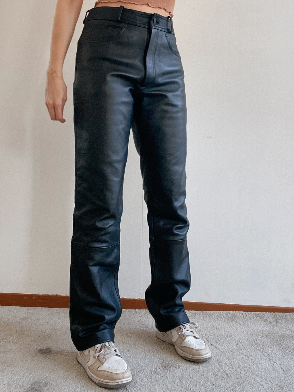 Schwarze Motorrad-Lederhose 38EUR
