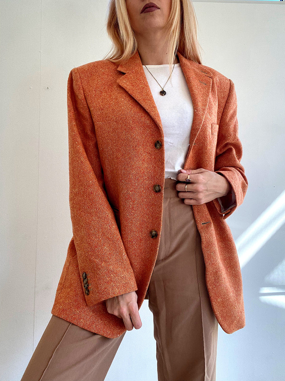 Veste Blazer oversized vintage en laine orange