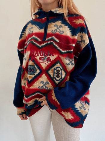 Polaire vintage bleue foncée/rouge L