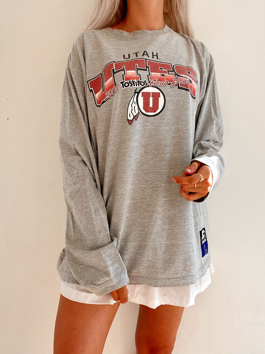Vintage USA Langarm-T-Shirt hellgrau XL