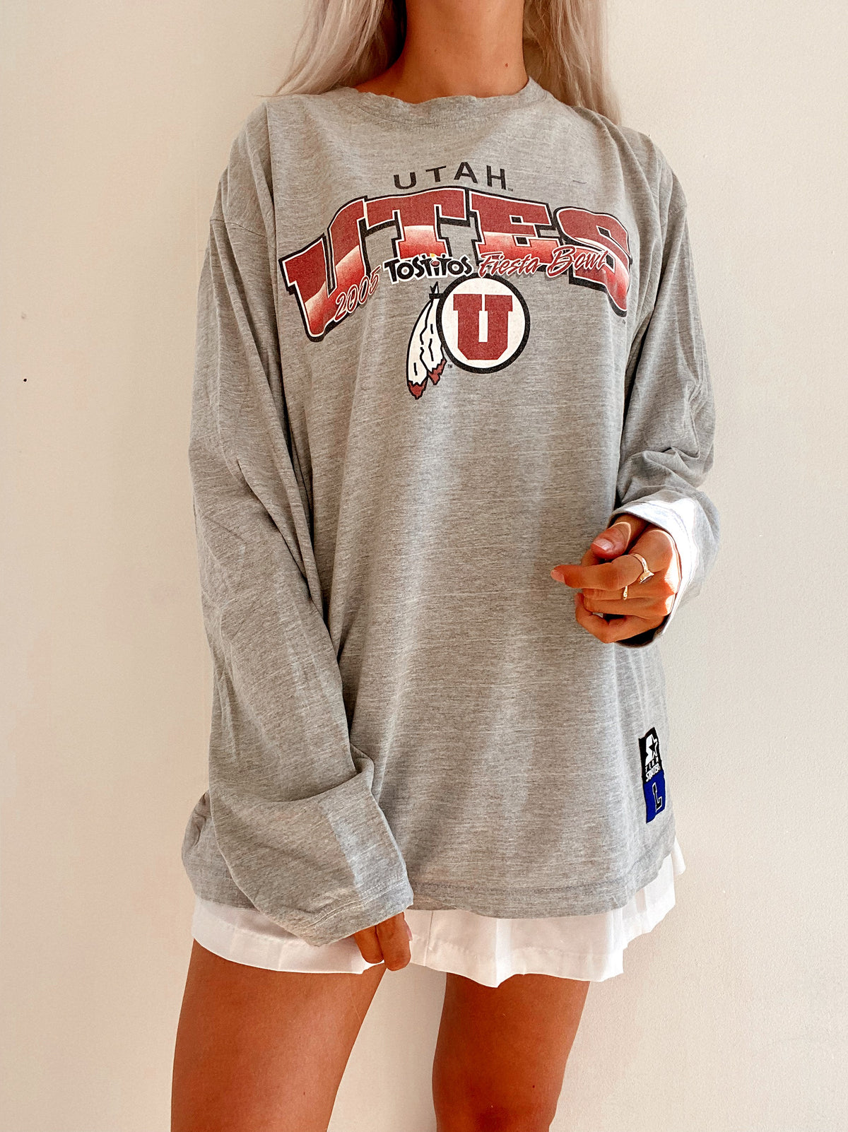 Vintage USA Langarm-T-Shirt hellgrau XL