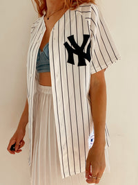 Weiß gestreiftes Baseballtrikot NY S