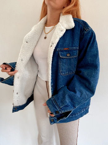 Veste en jeans vintage oversized intérieur mouton XL