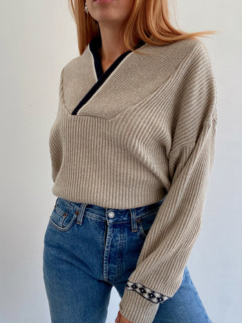 Pull vintage en laine beige  L