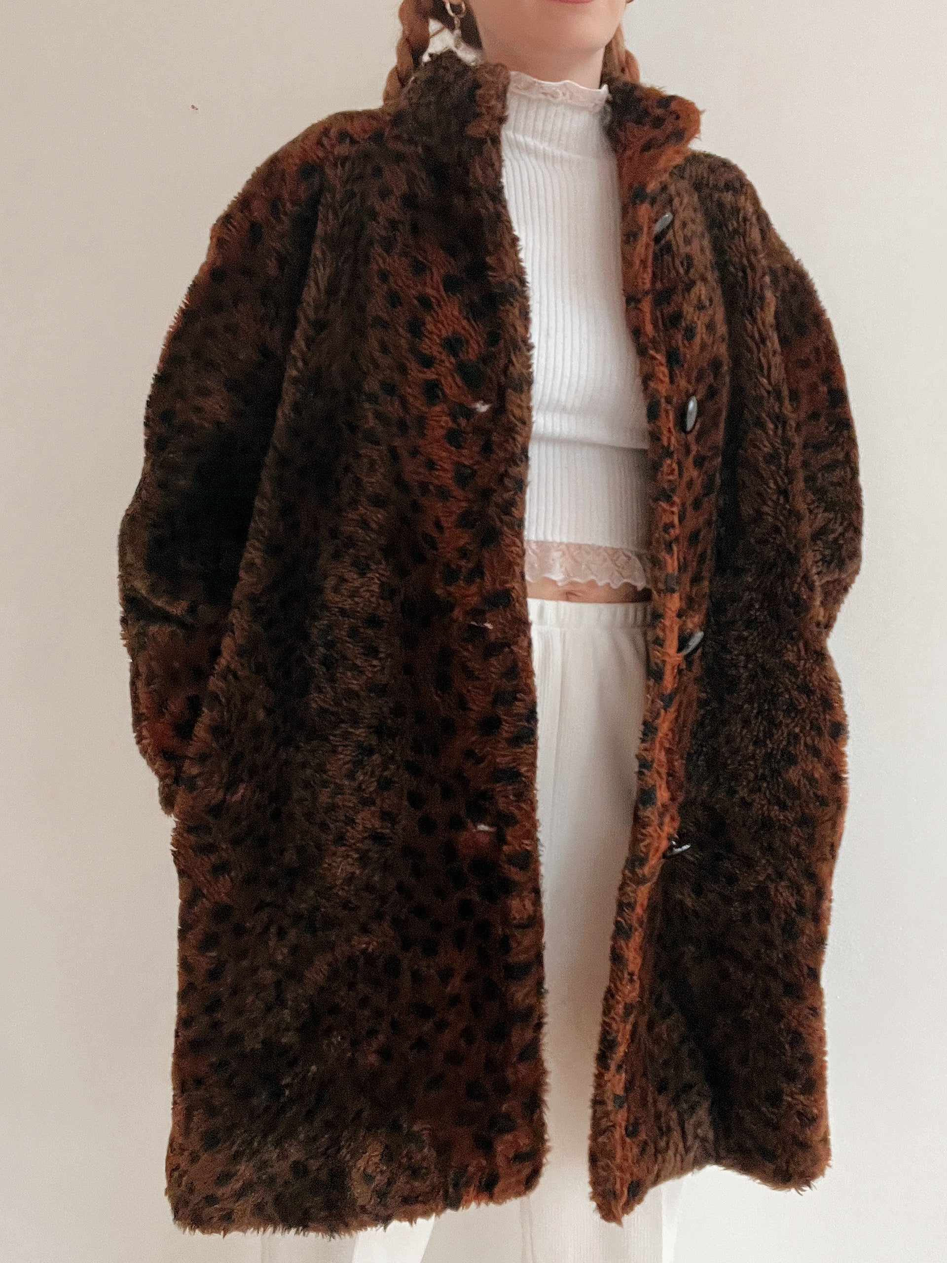 Vintage brauner Fellimitatmantel M