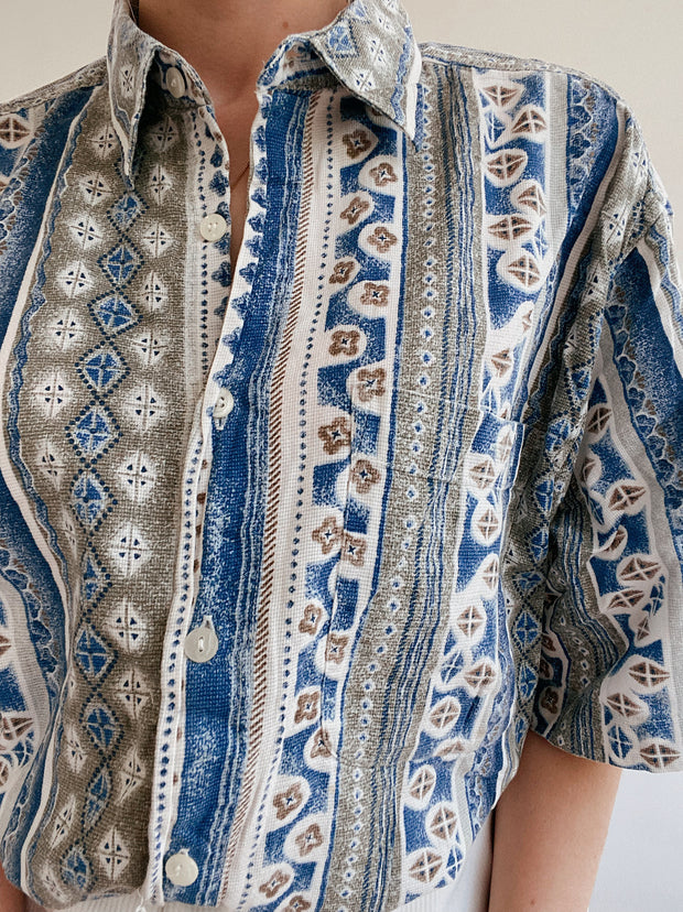 Chemise Vintage 80/90s à motifs bleu gris khaki