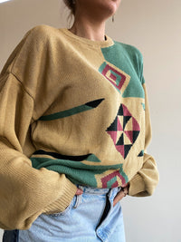 Vintage gelber und grüner Strickpullover