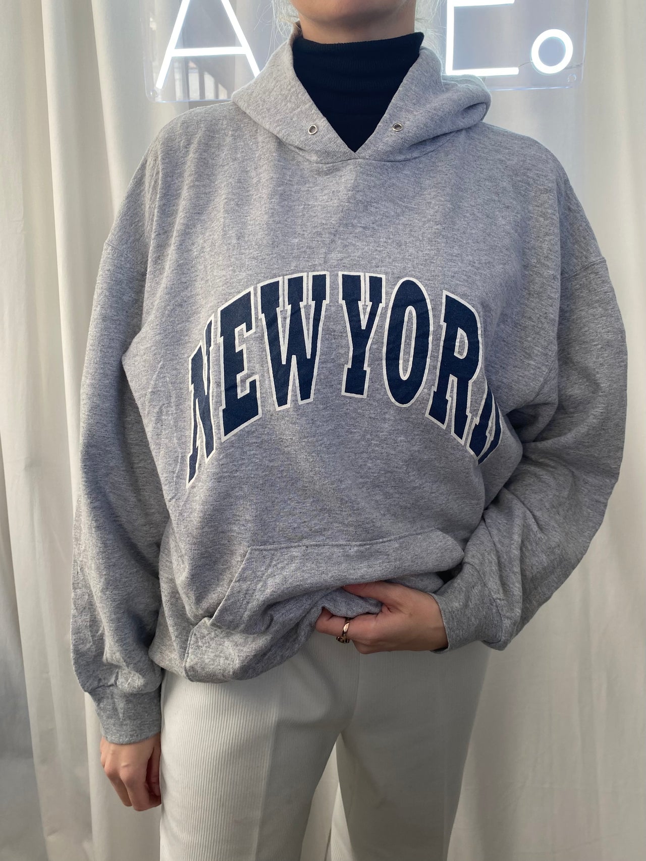 Pull USA à capuche gris  "New York"