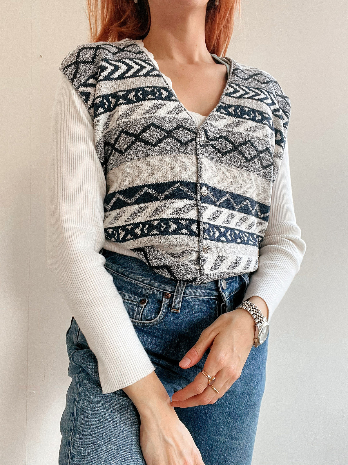 Gilet sans manche gris et bleu en maille M