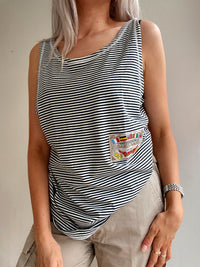 Débardeur vintage ligné blanc et noir M