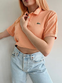 Lacoste L white striped mauve polo shirt