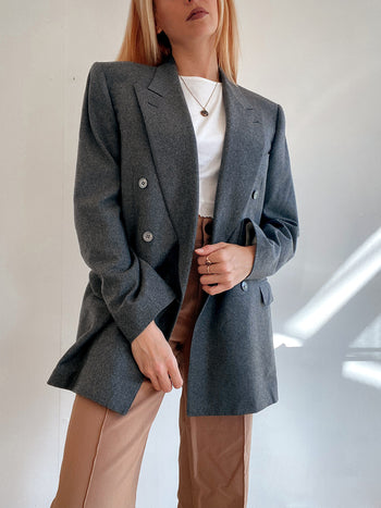 Veste Blazer oversized vintage carreaux gris Cerruti