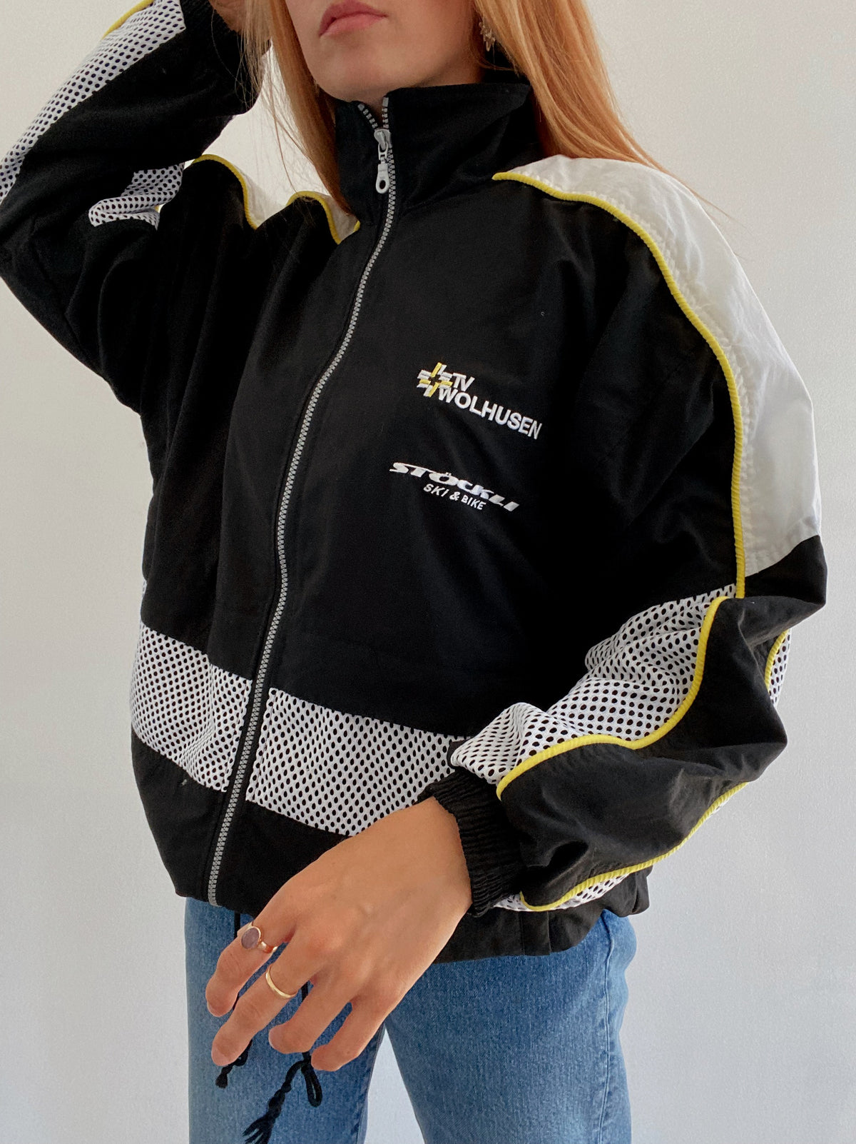 Veste de jogging vintage noire gris et jaune M