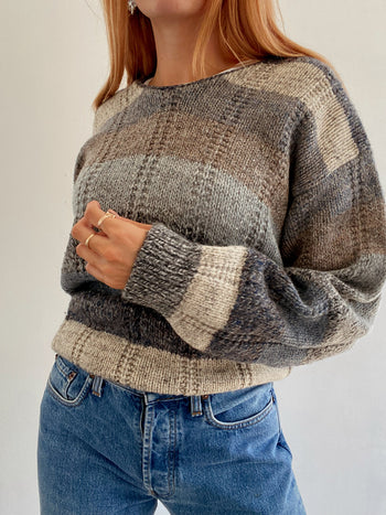 Pull vintage en laine Gris/beige  L