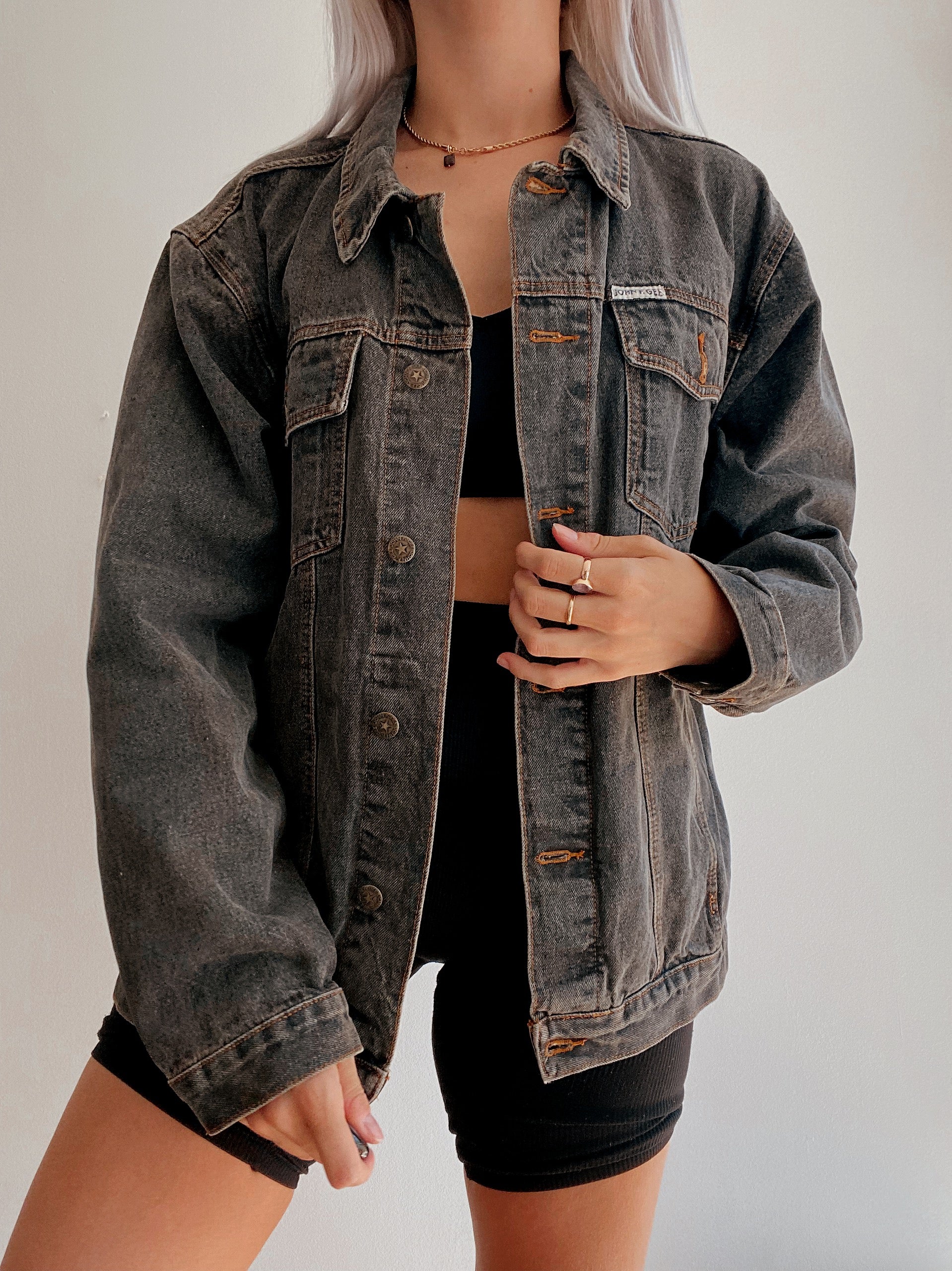 Veste en jeans vintage grise/brune délavée