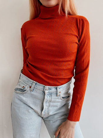 Pull à col roulé vintage orange S