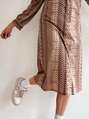 Long vintage beige patterned dress M/L