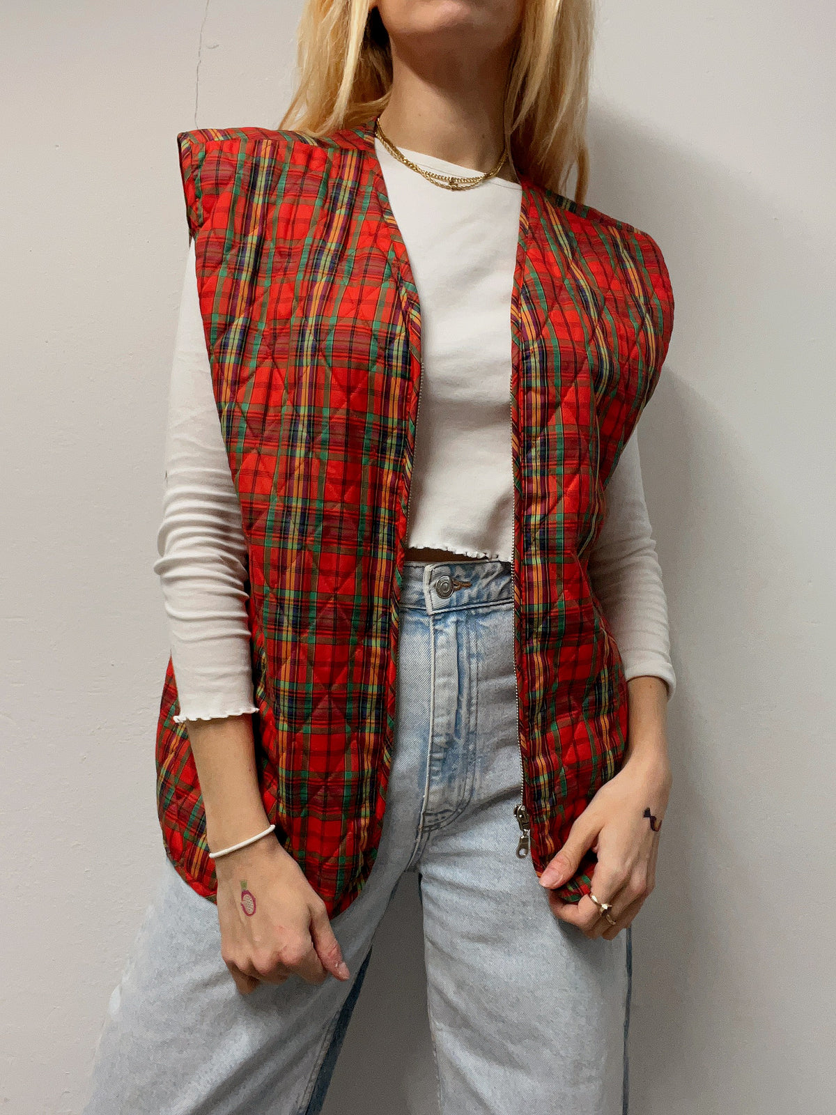 Gilet sans manche matelassé rouge et vert M/L