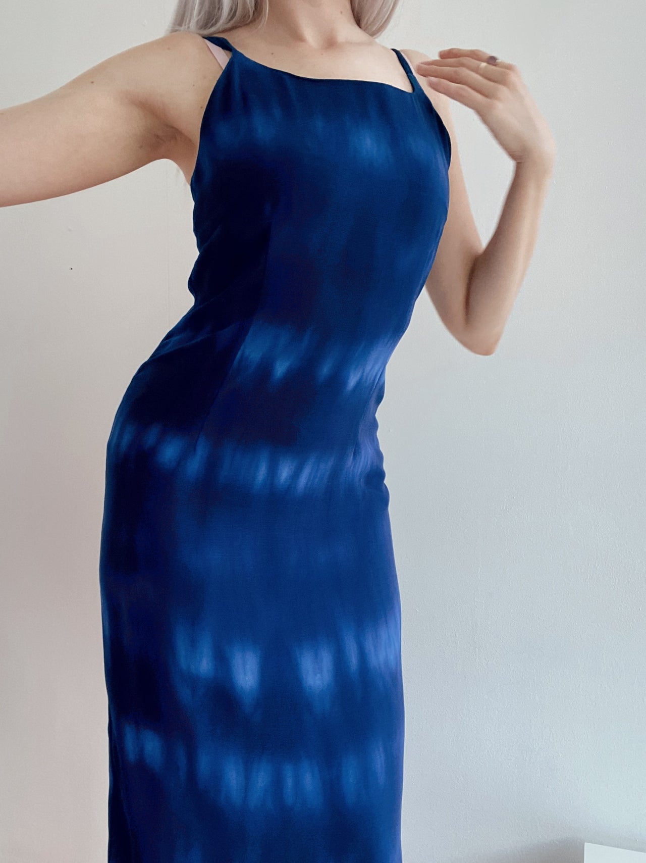 Long vintage blue tie and dye dress with straps XS/S