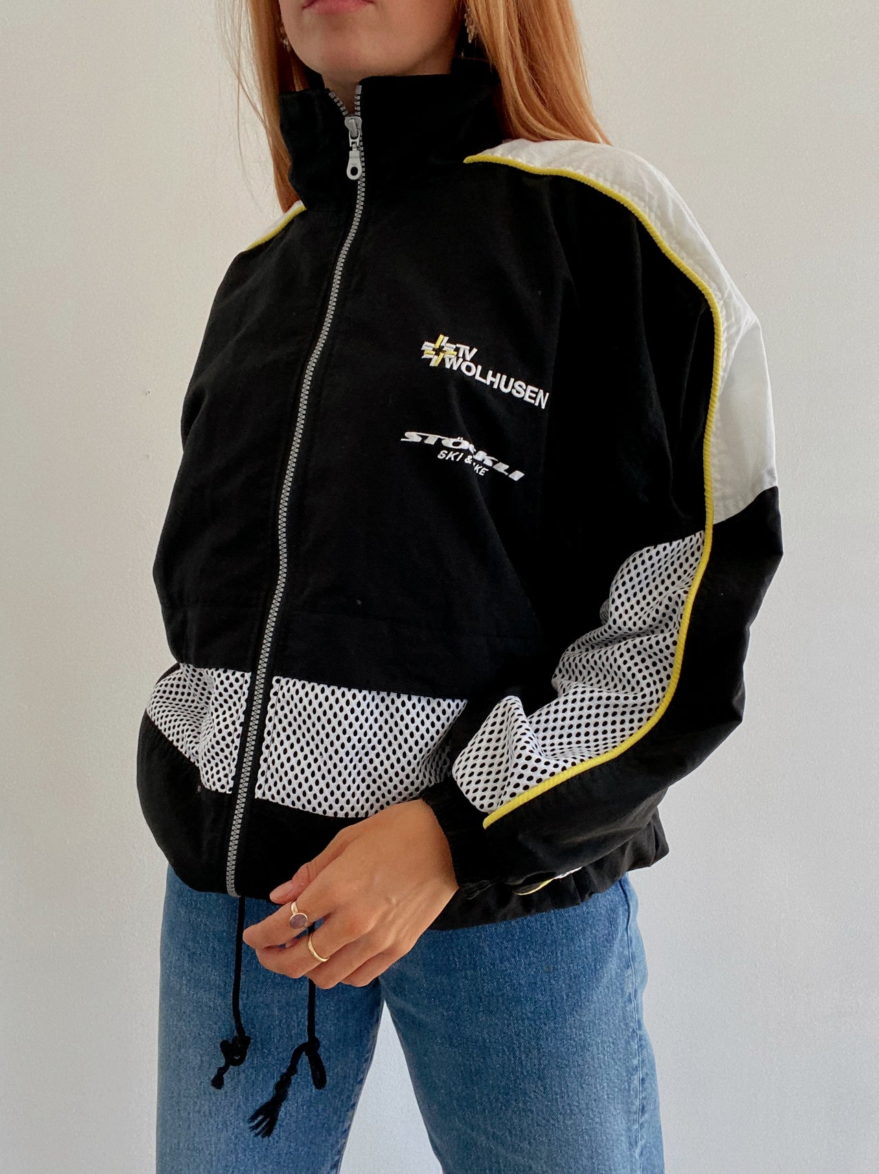 Veste de jogging vintage noire gris et jaune M