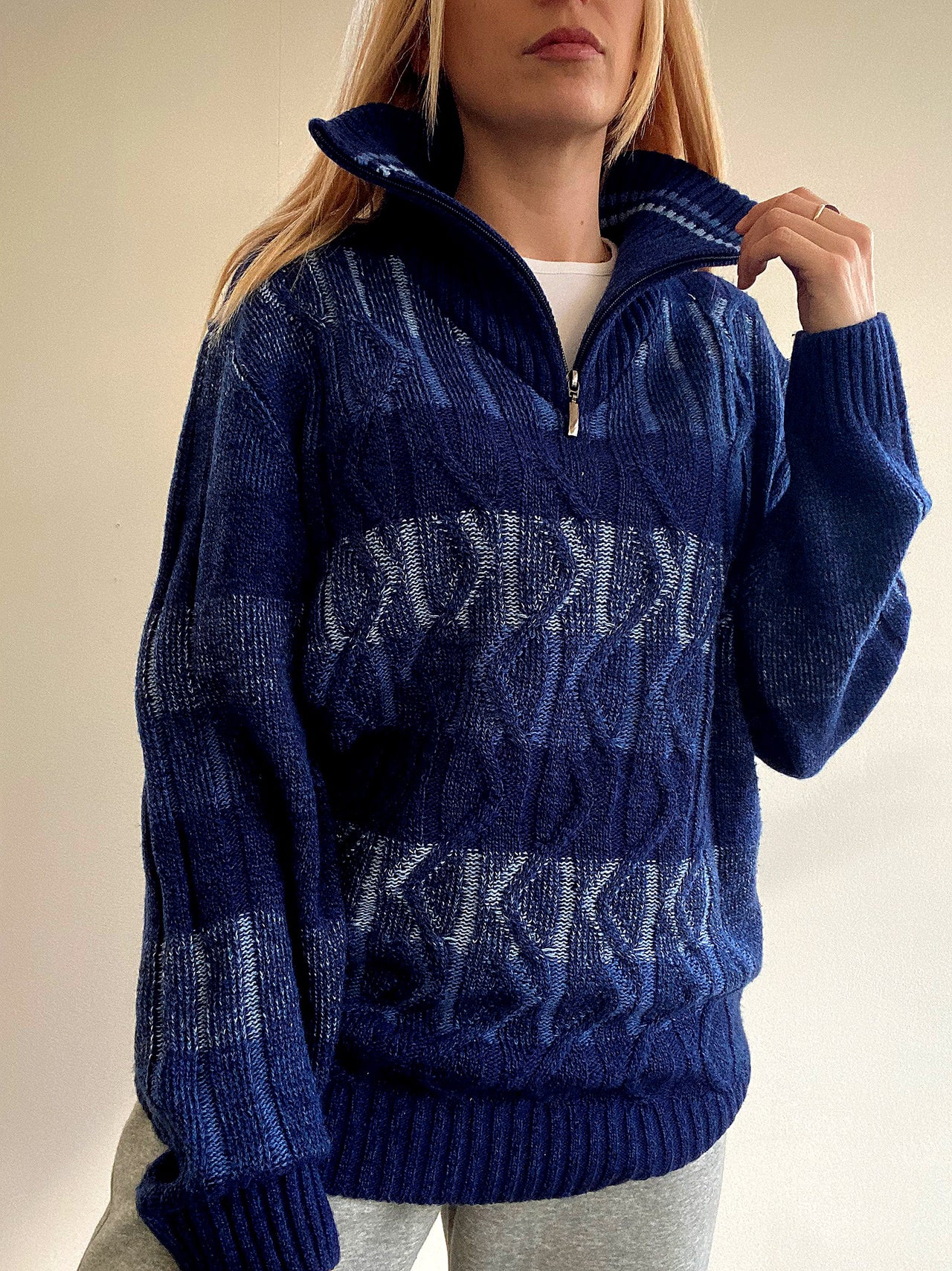 Pull vintage en laine bleu L