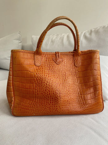 Sac à main en cuir orange Longchamp