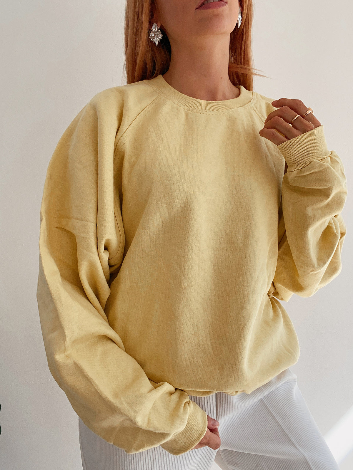 Vintage schlichter gelber Pullover L/XL