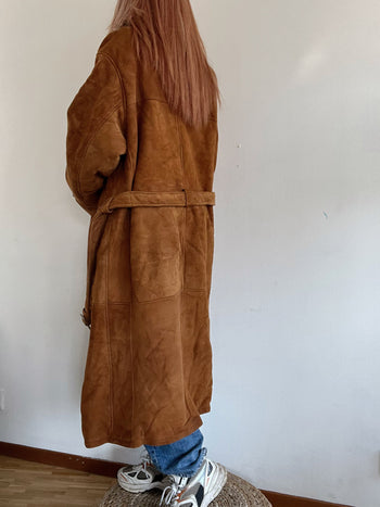 Manteau en mouton retourné brun daim M/L