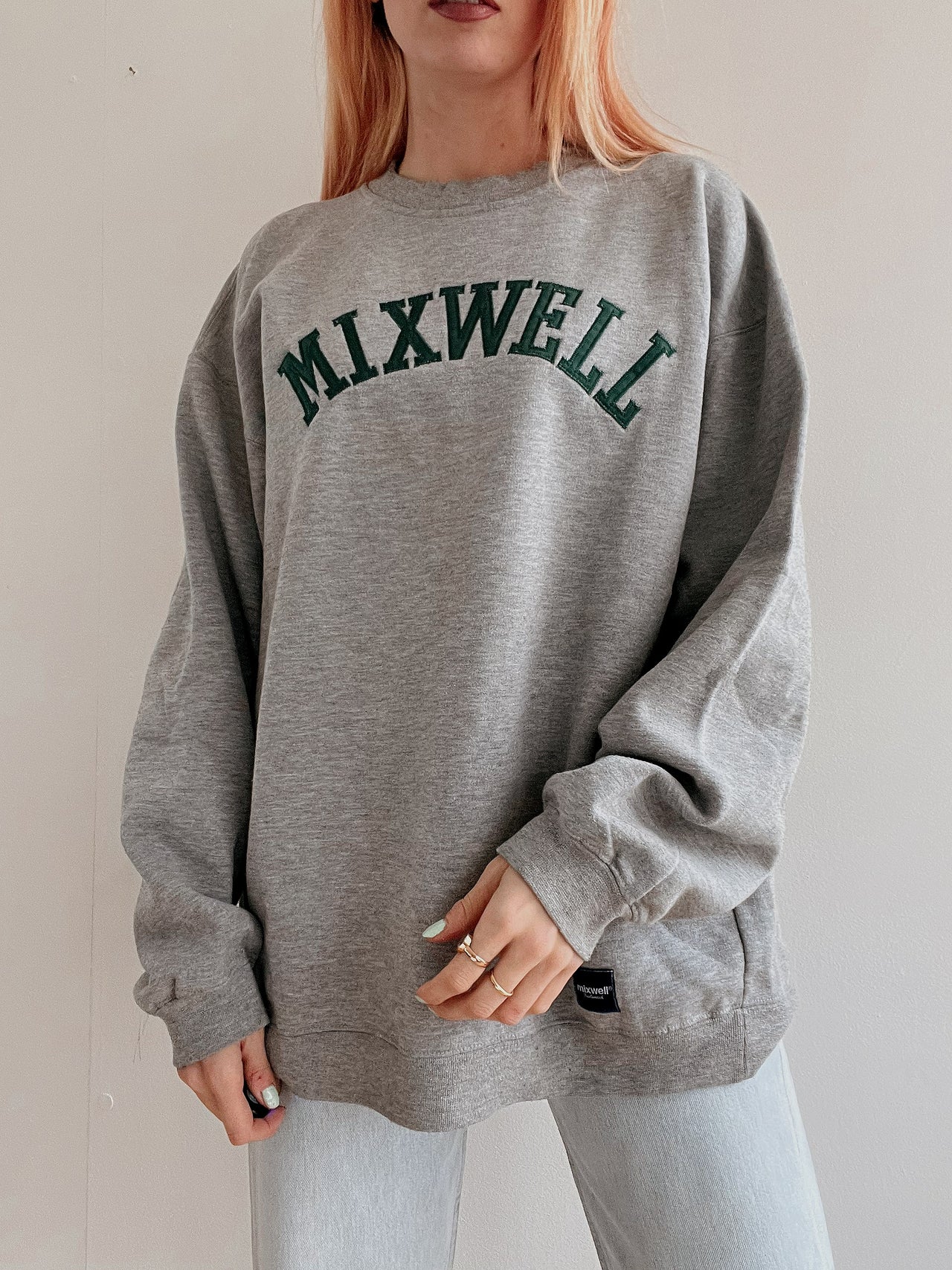 Pull américain vintage gris clair et vert XL