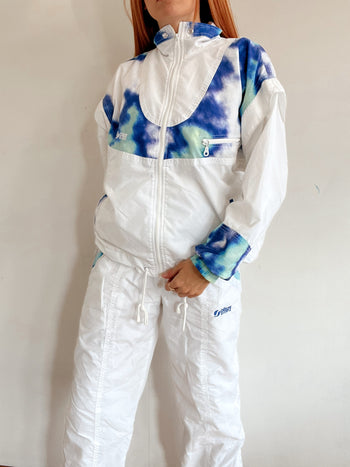 Ensemble tracksuit vintage jacket & jogging blanc et bleu S