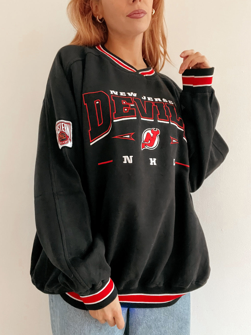Pull vintage américain noir et rouge Lee XXL