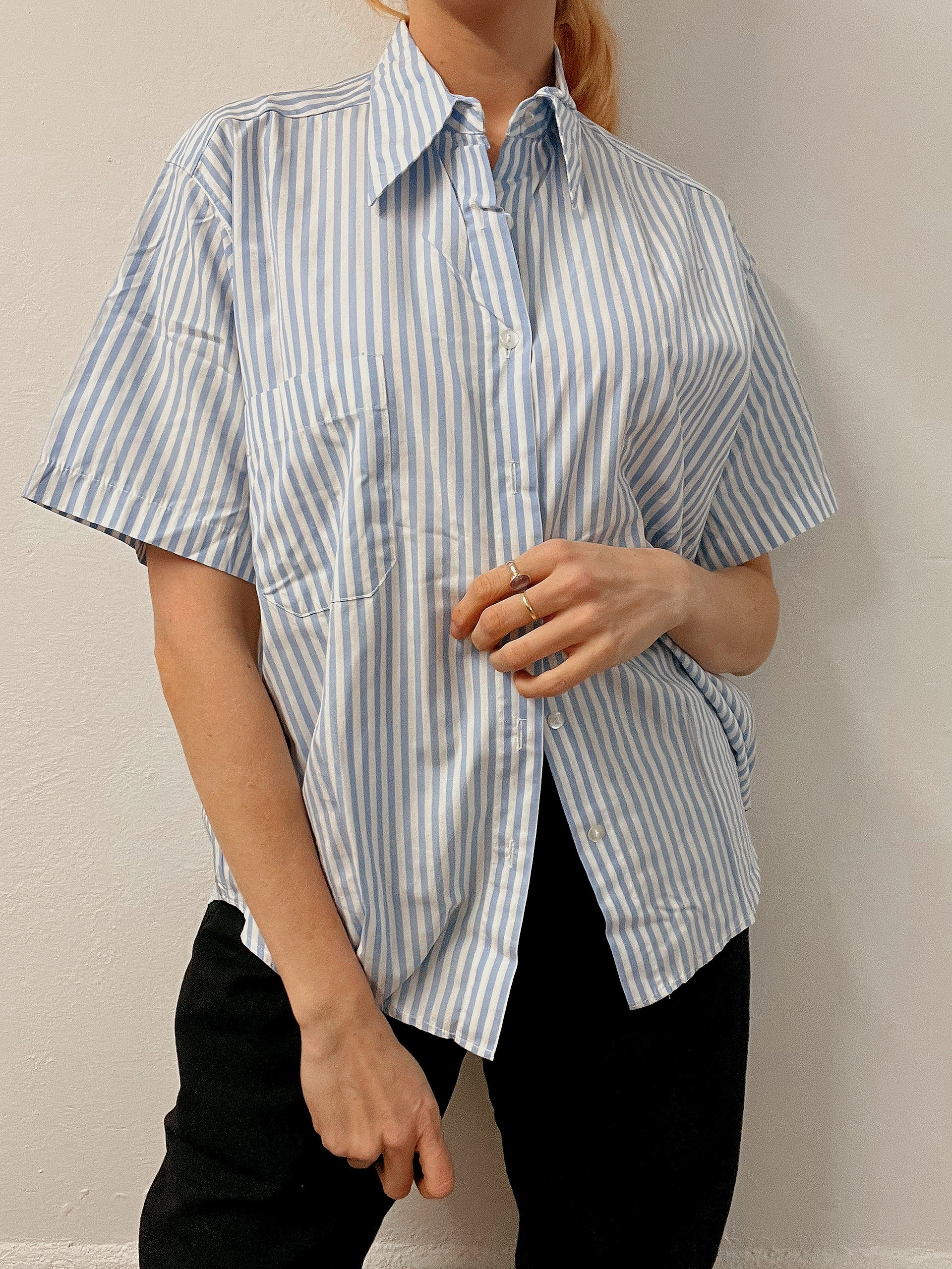 Chemise Vintage 80/90s bleue claire rayée M