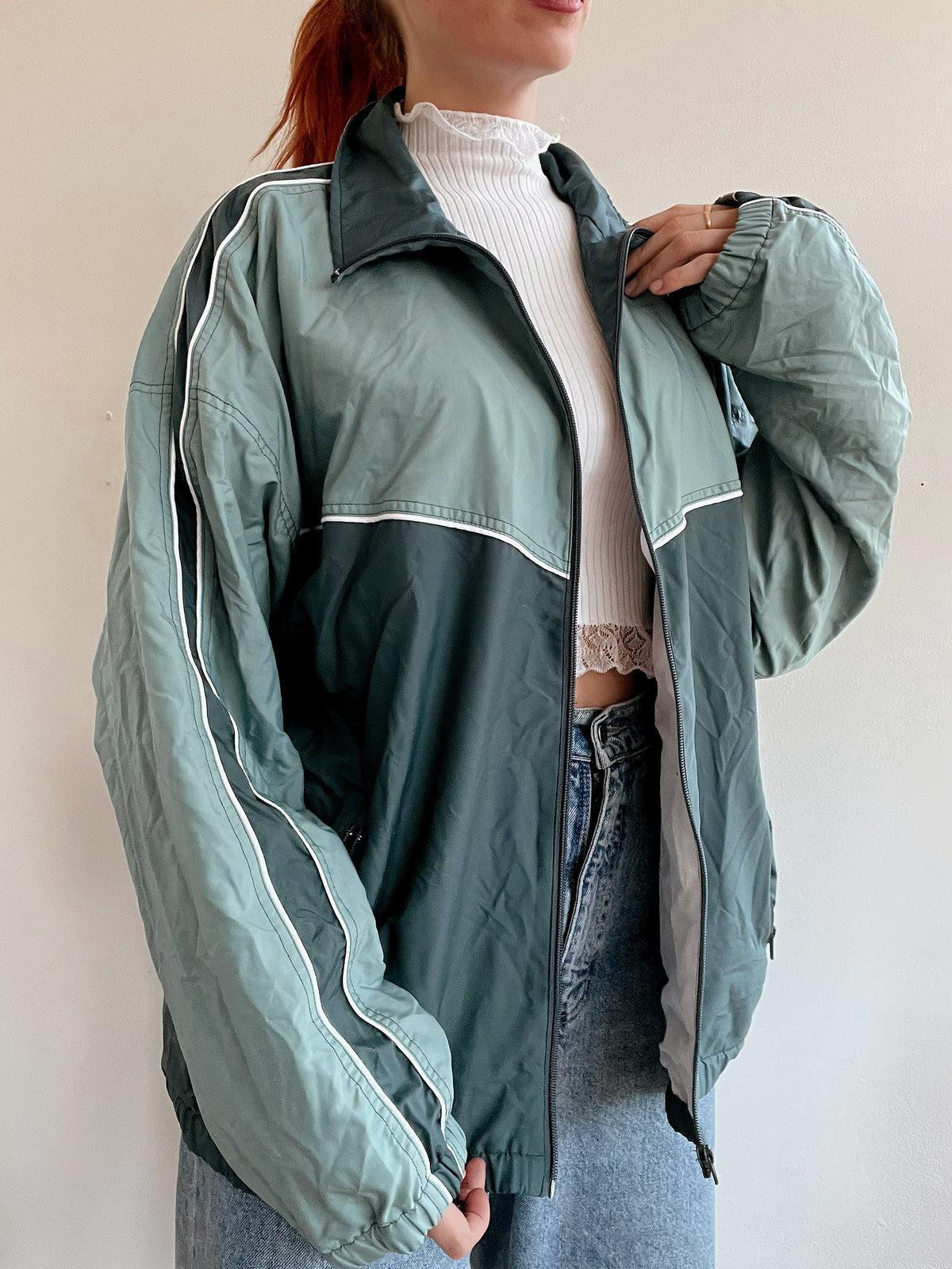 Vintage dunkelgrüne Joggingjacke L