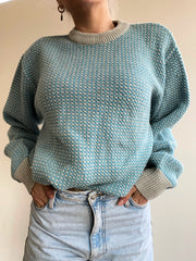 Vintage-Pullover aus grauer und hellblauer Wolle