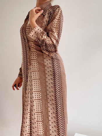 Robe longue vintage beige à motifs M/L