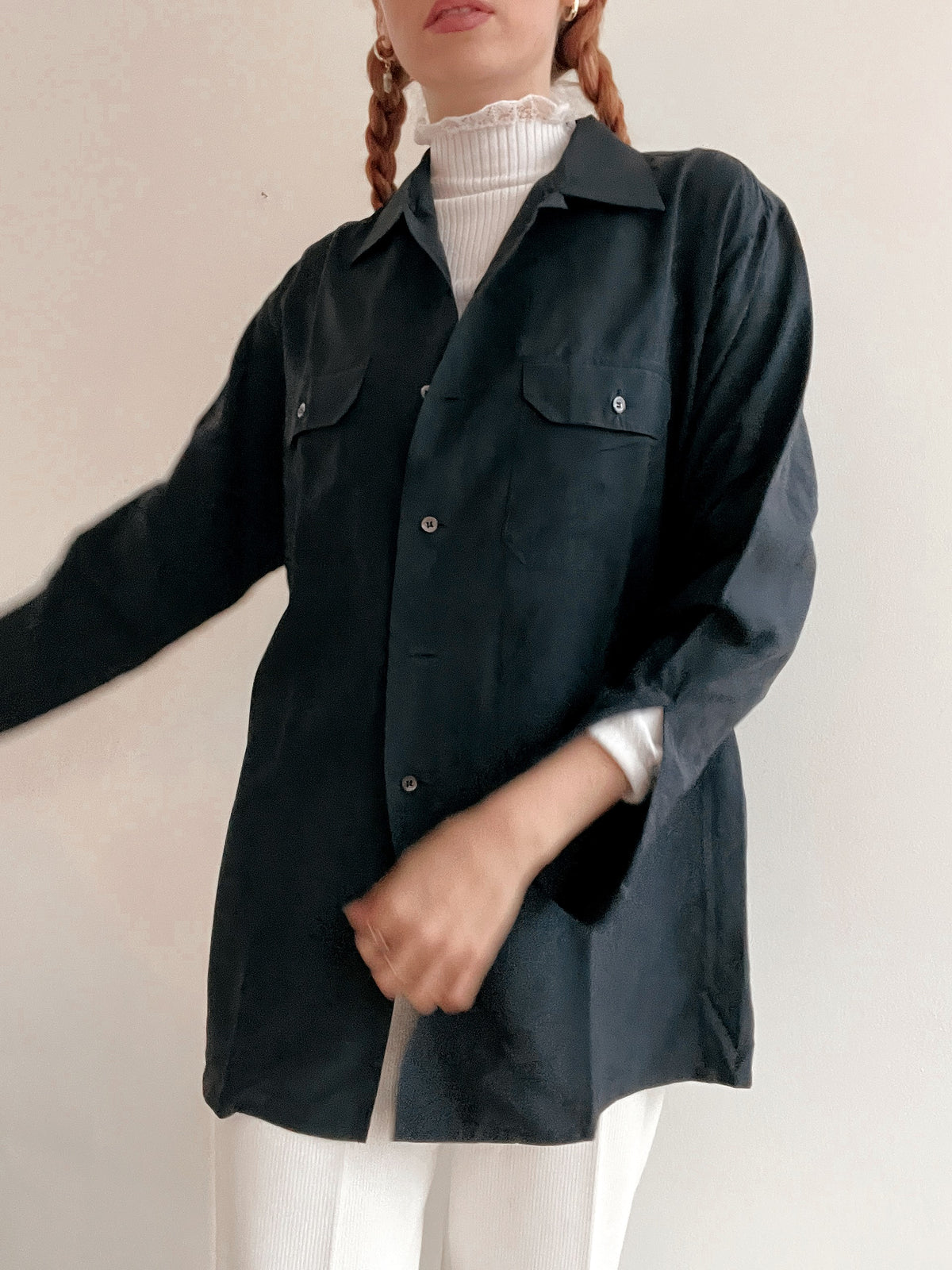 Chemise Vintage 80/90s noir/gris en soie M