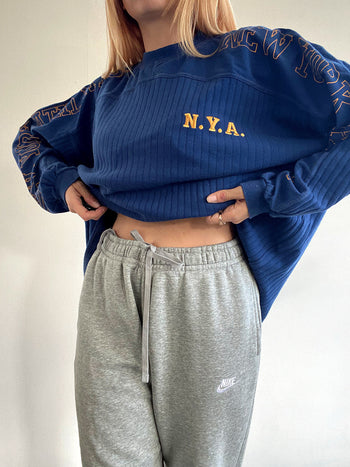 Pull vintage bleu en coton fin XL