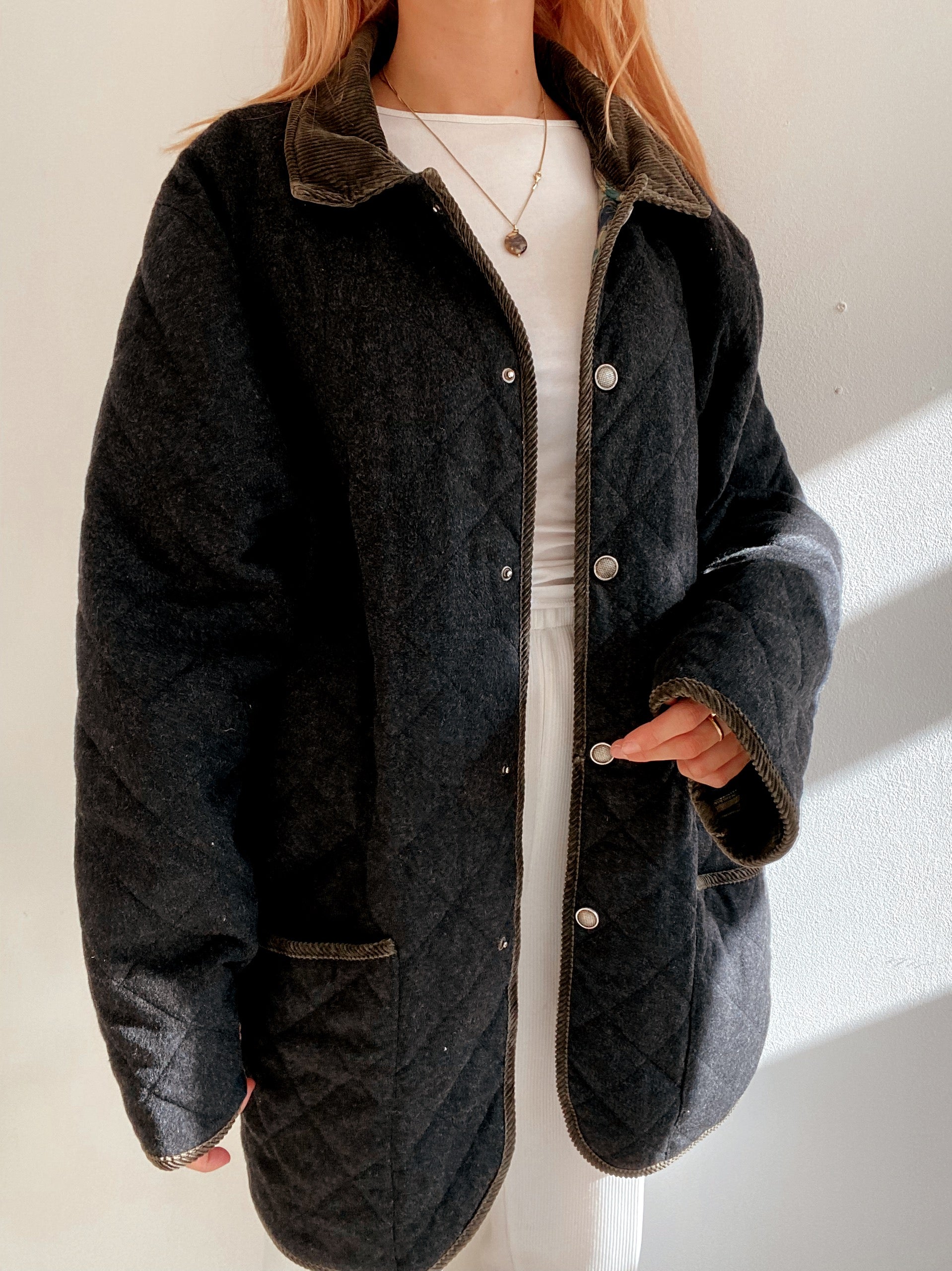 Veste vintage matelassée gris anthracite L