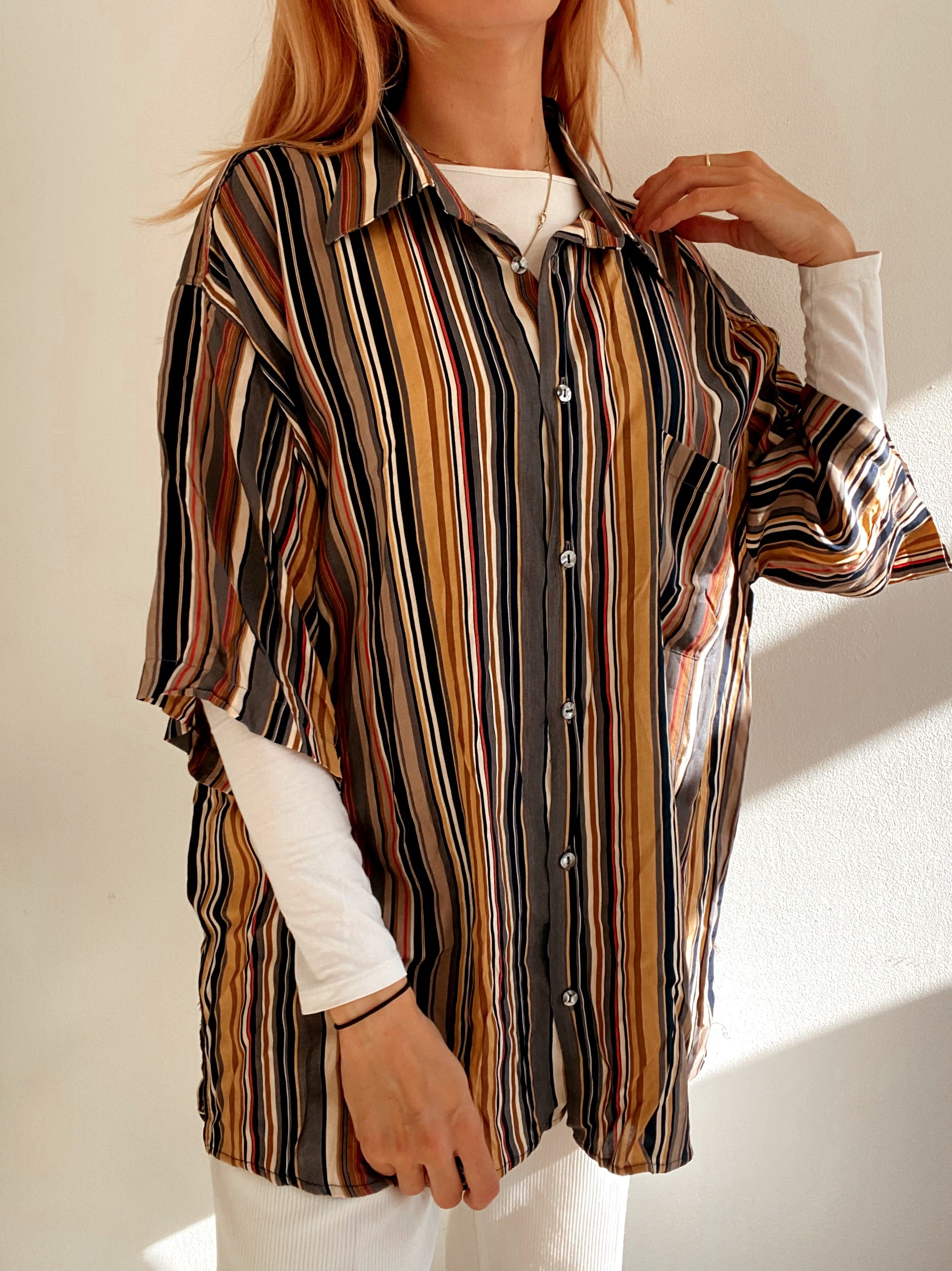 Chemise Vintage 80/90s brune à rayures