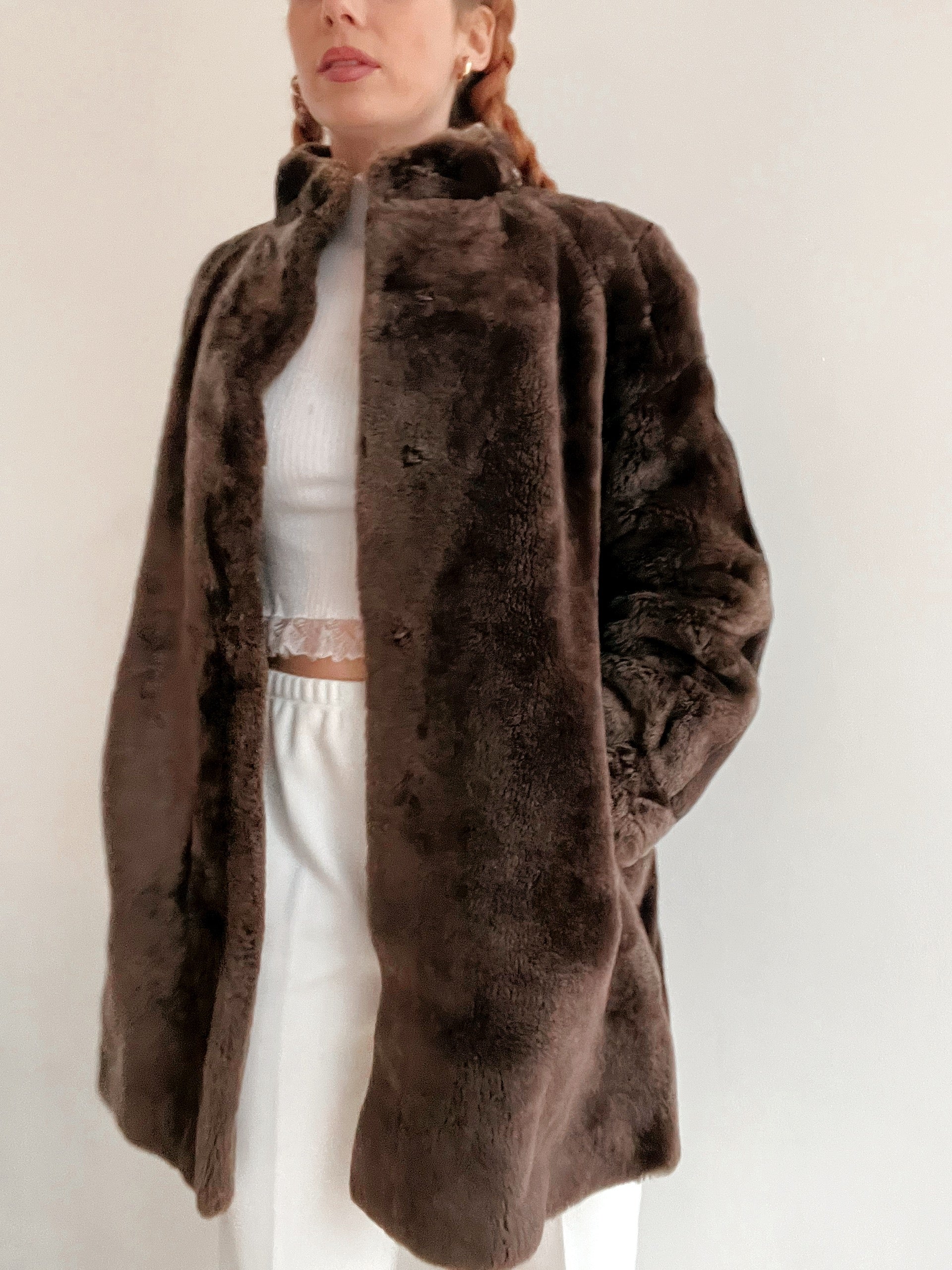 Vintage brauner Kunstpelzmantel M