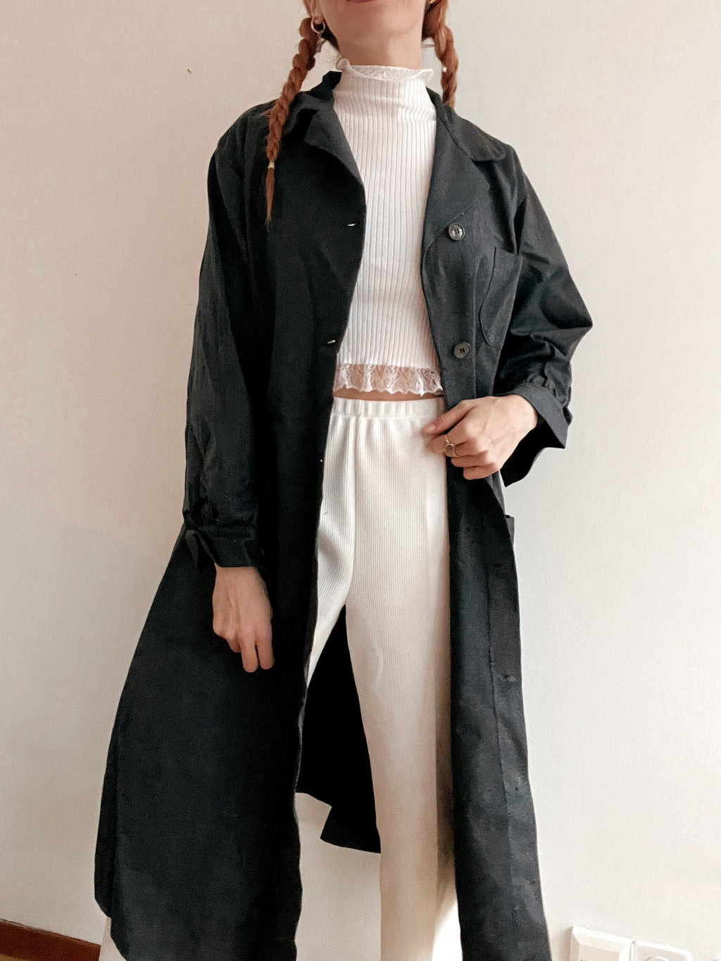 Sehr dunkelblauer/grauer Vintage-Trenchcoat in Jeans L 