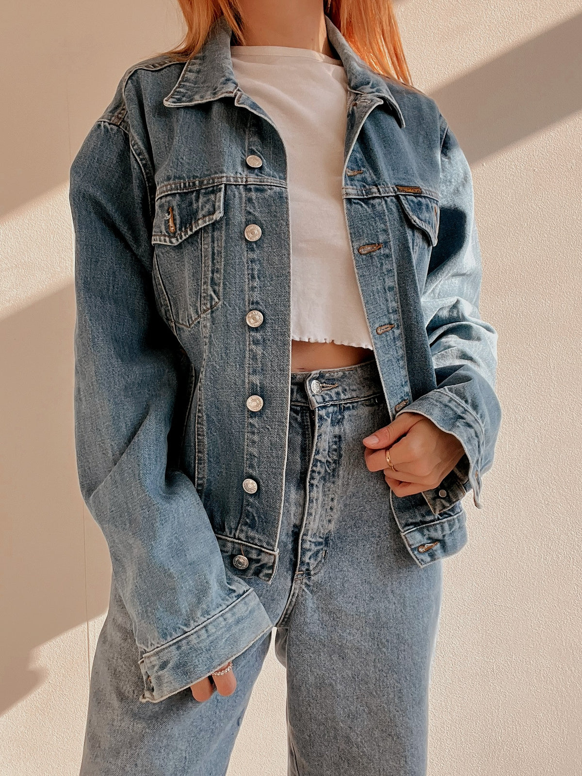 Veste en jeans vintage bleue claire M