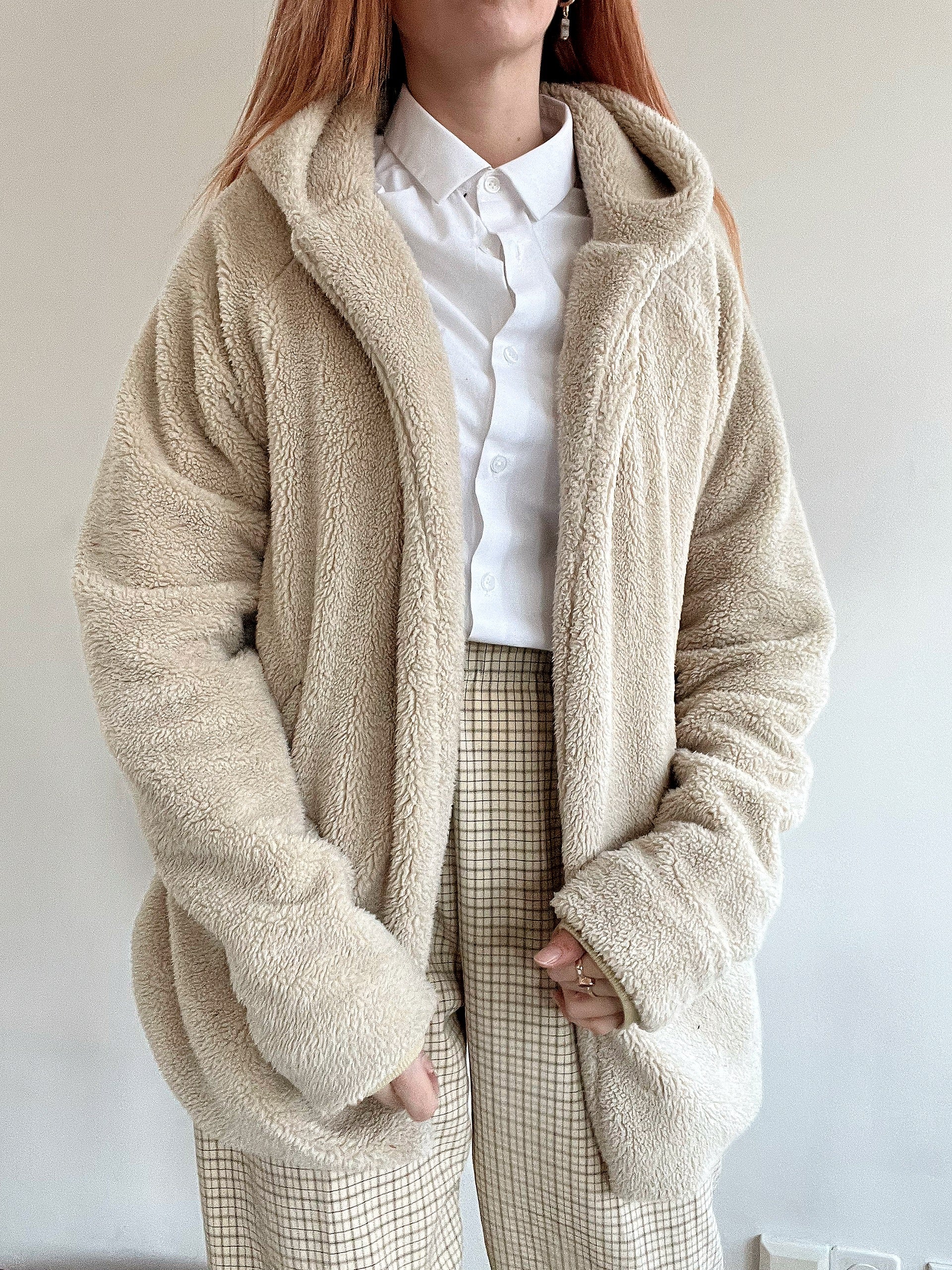 Cremefarbene Teddybär-/Fleecejacke XL