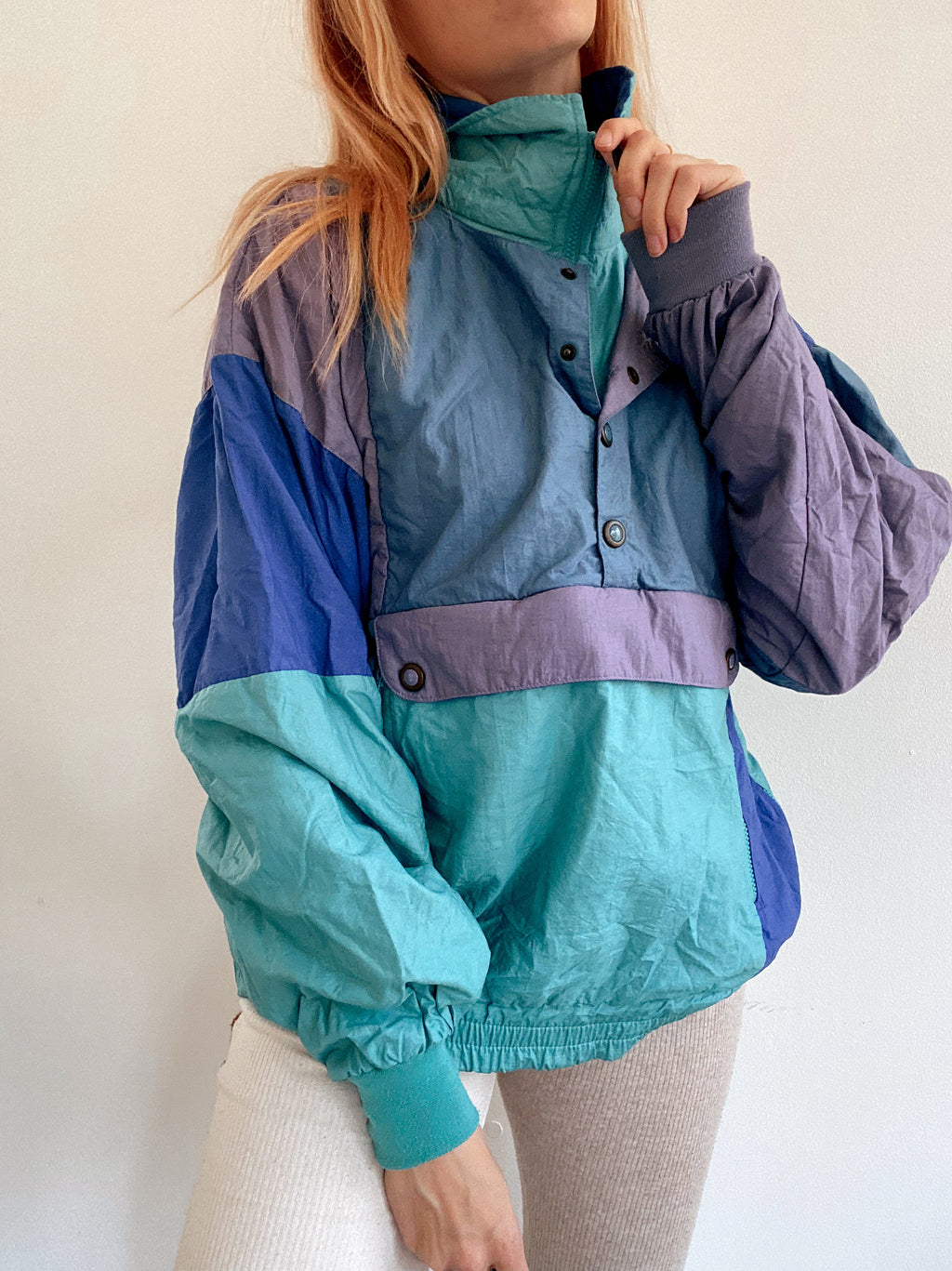 Vintage-Joggingjacke in Türkis und Lila XL