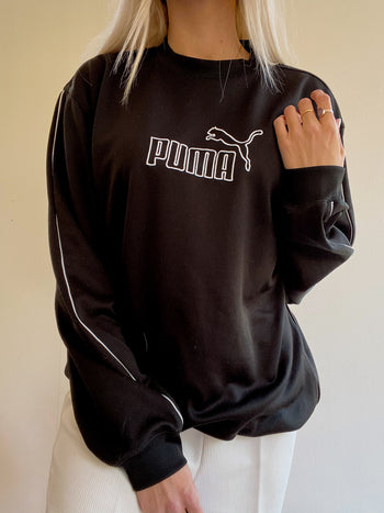 Pull noir vintage à capuche Puma L