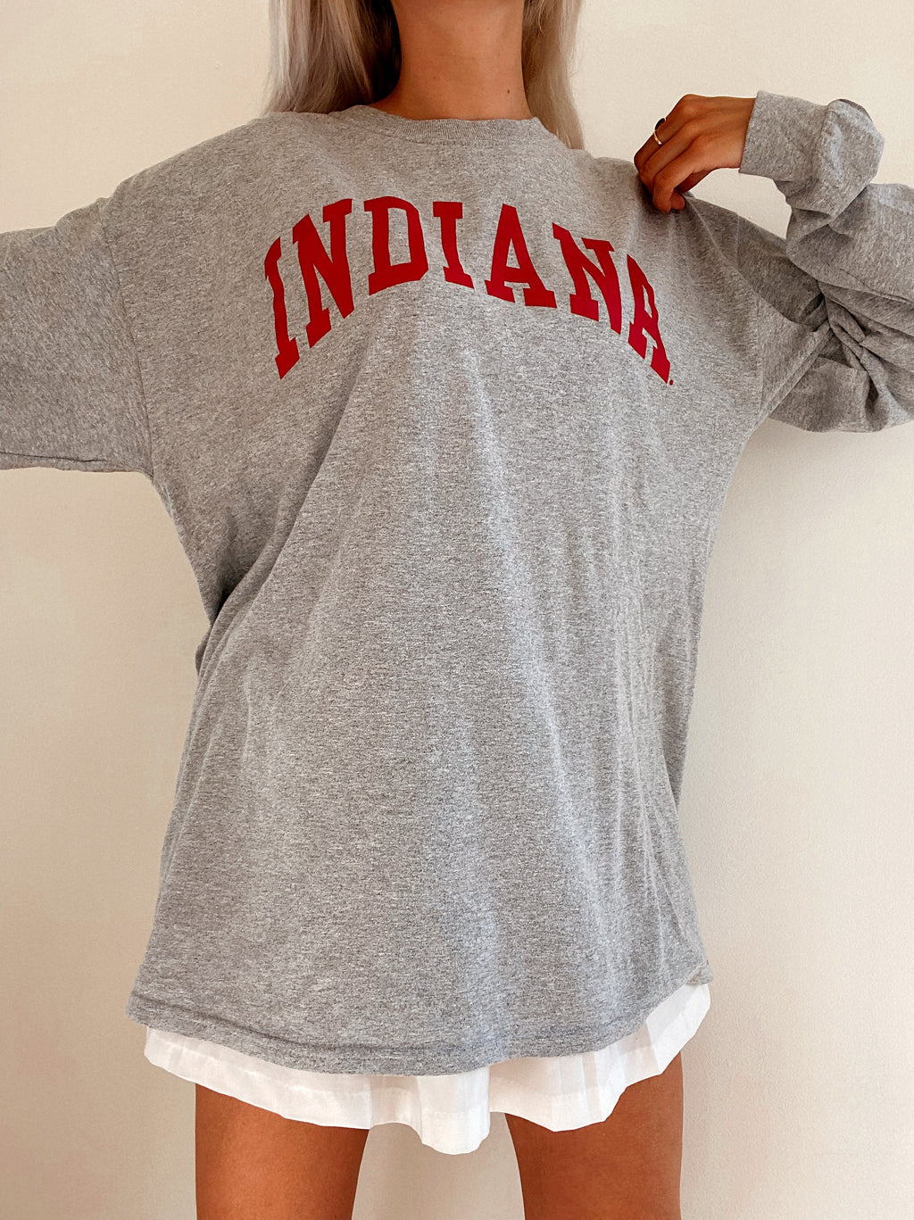 T-shirt long vintage USA gris et rouge Indiana XL